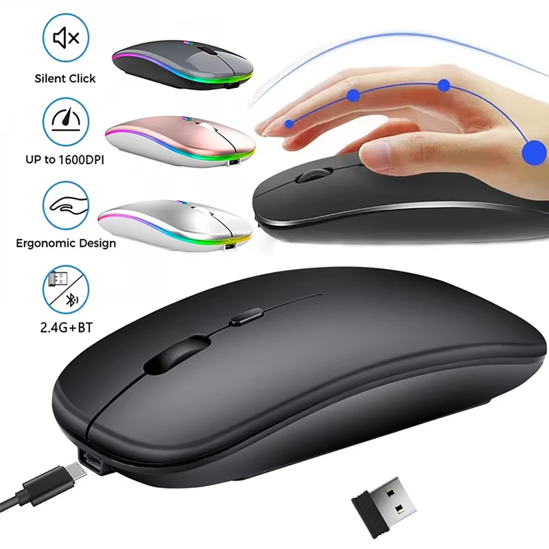 2025 Wireless Rechargeable Dual Mode Mouse Bluetooth 2.4GHz for PC/Laptop