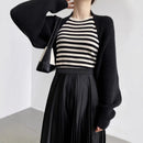 French Style Short Knitted Cardigan for Women – Batwing Sleeves, Polo Collar