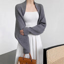 French Style Short Knitted Cardigan for Women – Batwing Sleeves, Polo Collar