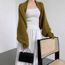 French Style Short Knitted Cardigan for Women – Batwing Sleeves, Polo Collar