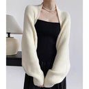 French Style Short Knitted Cardigan for Women – Batwing Sleeves, Polo Collar