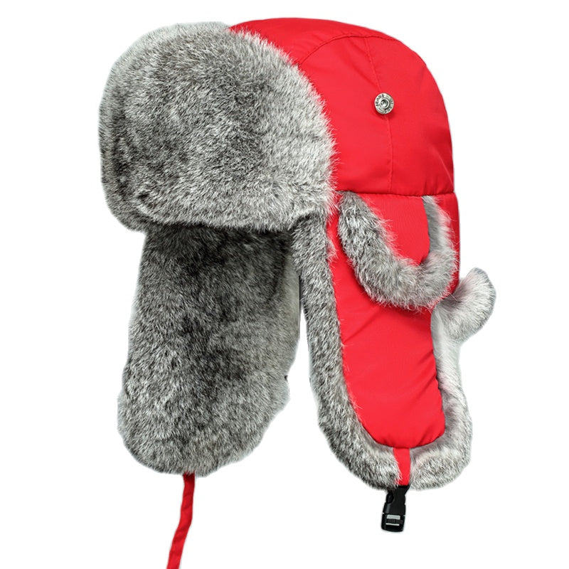 Russia Winter Real Rabbit Fur Bomber Hat Men Outdoor Warm Windproof