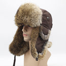Russia Winter Real Rabbit Fur Bomber Hat Men Outdoor Warm Windproof