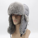 Russia Winter Real Rabbit Fur Bomber Hat Men Outdoor Warm Windproof